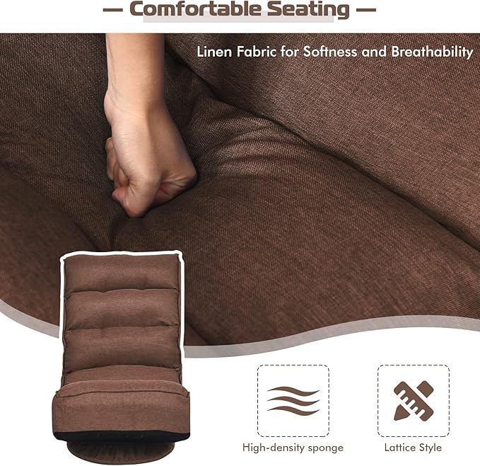 COSTWAY Folding Floor Chair Adjustable 5-Position Video Gaming Chair with 360 Degree Swivel Detachable Cover Padded Backrest Multipurpose Living Room Floor Lounger for TV Reading Playing Coffee