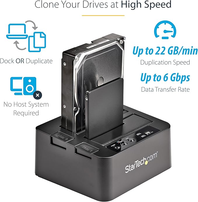 StarTech.com Standalone Hard Drive Duplicator External Dual Bay USB 3.0 (5 Gbps) / eSATA to 2.5/3.5 SATA III HDD/SSD Cloner/Copier Hard Disk Docking Station Cloning/Recovery (SDOCK2U33RE)Black