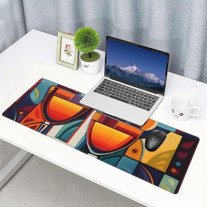 Abstract Wine Glass Large Mouse Pad XL Extended Gaming Pad Waterproof Desk Mat for Desktop Keyboard Non Slip Mousepad for Office Game Home 32.15x11.8