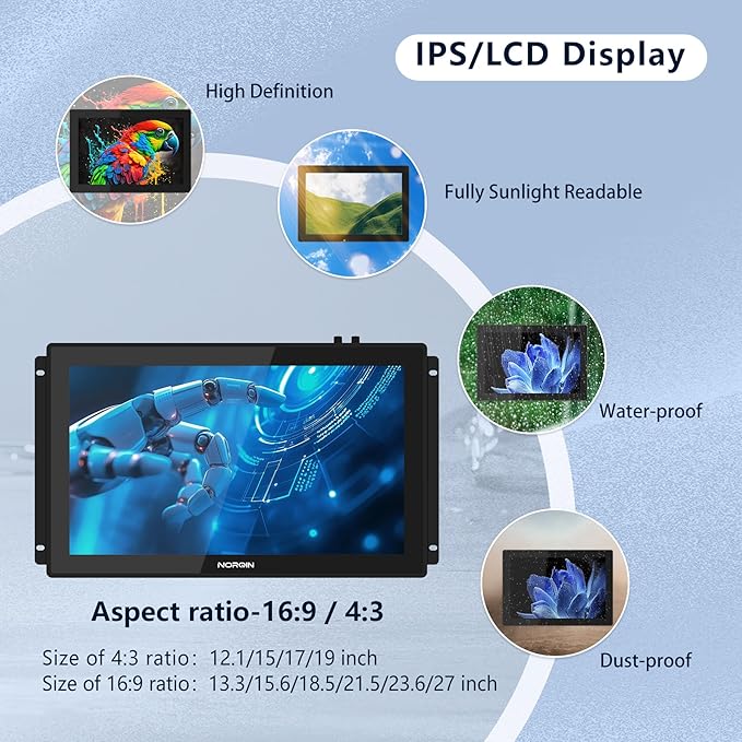 19 Inch Industrial Embedded Touchscreen Monitor - IPSIP65 Open FrameVESA Mount10-Point Capacitive Touch DisplayHDMI/VGA/DVI/USB Portsfor Automation &amp HMI1280×1024 Resolution