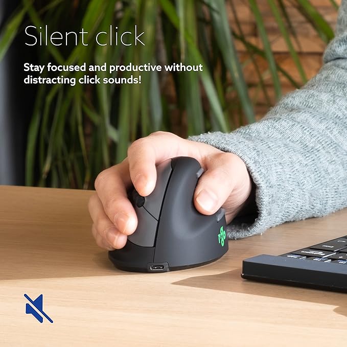 R-Go HE Ergonomic Mouse Bluetooth 5.0 Silent Click Vertical design With Break Software Prevents Tennis Elbow/RSI Arm Rechargeable For Windows/Mac 5 Buttons Black