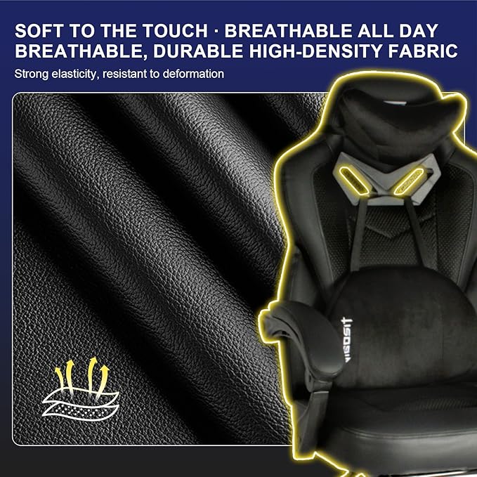 Gaming Chair PRO Ergonomic Gaming Chairs for Adults Heavy People Massage Reclining Office Desk Computer Chair with Footrest and Lumbar Support Big Tall Mesh Gamer Chair with Cushion (Black)