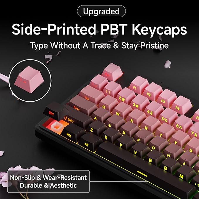 V80 Wired TKL RGB Gaming Keyboard 80% Compact Layout with PBT Keycaps Whisper Quiet Membrane Switch 26-Key Anti-Ghosting Ergonomic Computer Keyboard for Laptop PC Gamer - BlackBerry Pink