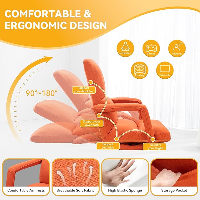 360 Degree Swivel Floor Gaming Chair with Back Support Padded Folding Gaming Sofa Chair with Adjustable Backrest Lazy Lounger Couch for E-Sports Reading Relaxing Watching TV