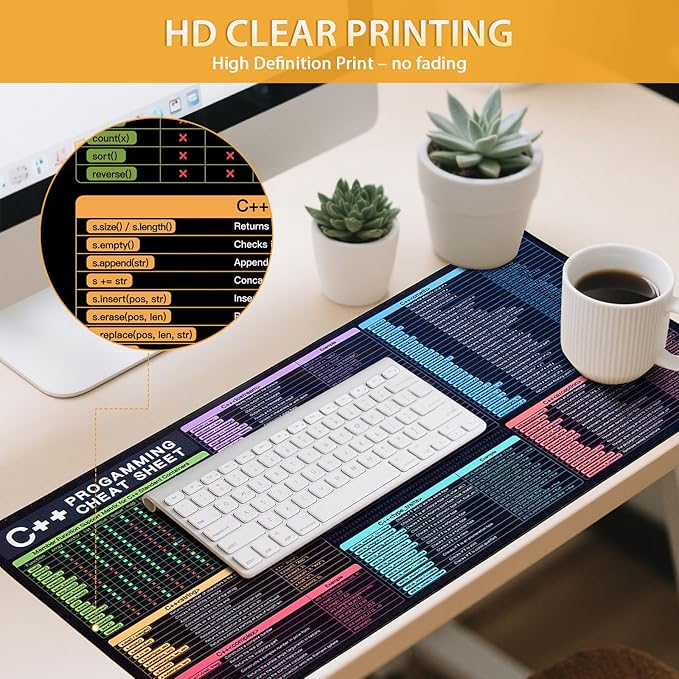 C++ Mouse Pad XL Large Mousepad for C++ Cheat Sheet Extended Gaming Pad for Mouse and Keyboard High Definition Printing StitchingWashable Anti Slip Desh Mat