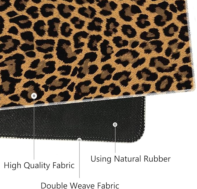 3-in-1 Large Mouse Pad Gaming Set (31.5 x 11.8 inch)+ Wrist Rest Pad + Coaster Memory Foam Gel Wrist Rest Pad for Pain Relief Stitched Edges Non-Slip Table Mat Brown Leopard Print