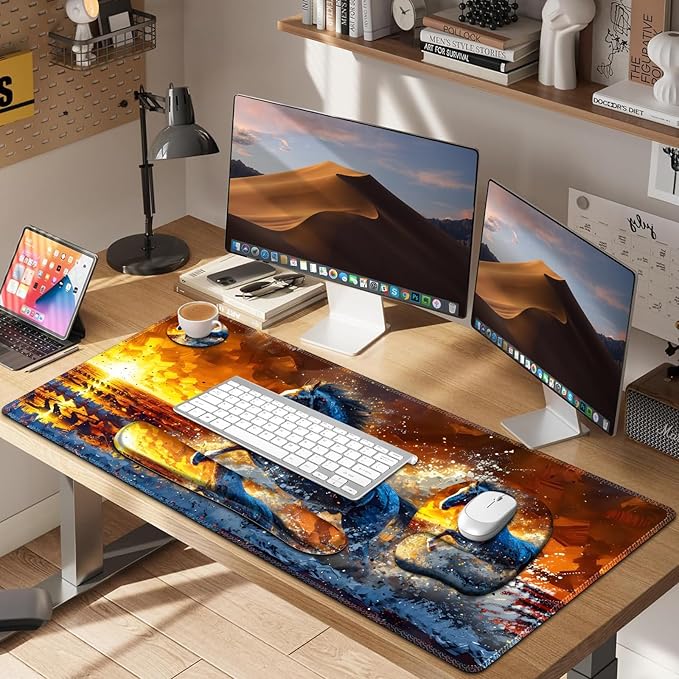 Large Mouse Pad Keyboard Wrist Rest Set Ergonomic Mouse Pad with Wrist Support Desk Mat with Stitched Edges + Coaster Extended Desk Pad Waterproof Desk Mat for Home Office Game I Running Horse