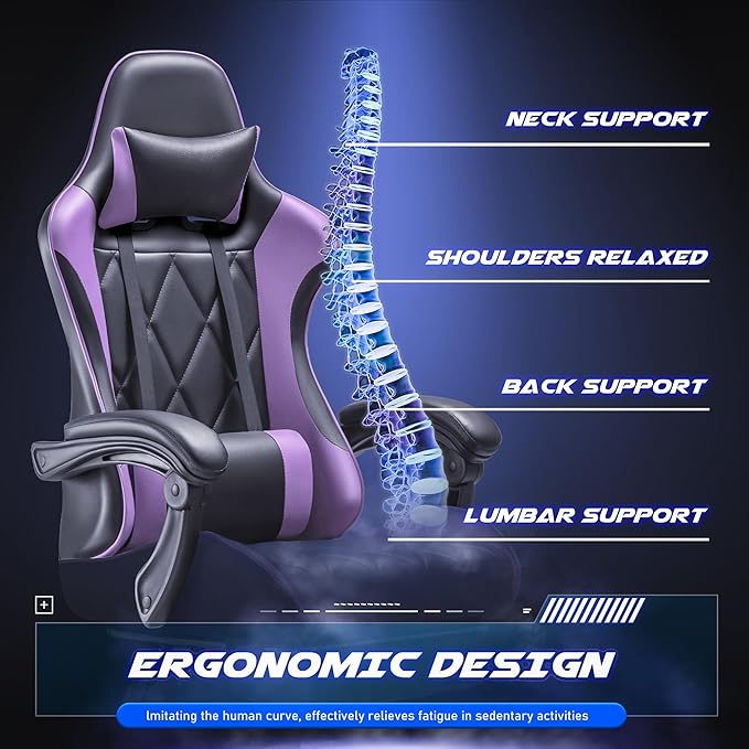 Homall Gaming Chair Computer Chair with Footrest and Massage Lumbar Support Ergonomic High Back Video Game Chair with Swivel Seat and Headrest (Purple)