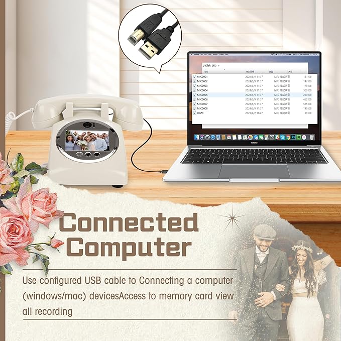 Video Guest Book Audio Guest Book Wedding Phone Record Preserve Your Special Occasions Leave a Message for Wedding Bridal Shower Baby Shower Birthday Graduations Anniversary (Beige)