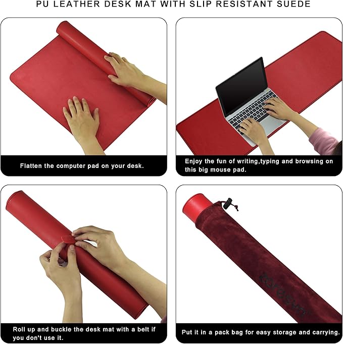 ZORESYN Oversized Desk Mat 78.7 x 35.4 inch (Red) - Premium PU Leather Conference Table Protector Non-Slip Waterproof Desk Pad for Office/Home/Dining Mouse Pad &amp Writing Surface