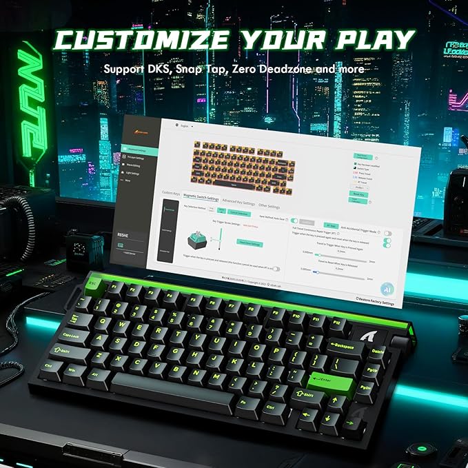 ATTACK SHARK R85 HE Wired 75% Hall Effect Rapid Trigger Mechanical RGB Gaming Keyboard with 8K Polling0.05mm RT Accuracy0.08MS LatencyMagnetic Switch5 Layer Sound DampedDriver for PC Mac(Green)