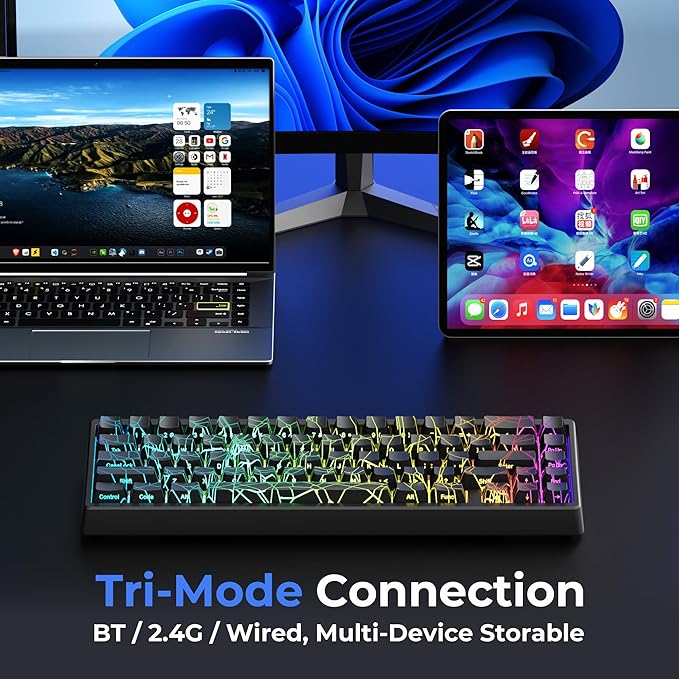 HITIME x XVX M67 60% Percent Keyboard Wireless QMK/VIA Black Spider Web Gaming Keyboard Tri-Mode Thocky Creamy Mechanical Key Board Hot Swappable Gasket Mount RGB IMD Tech for Win/Mac