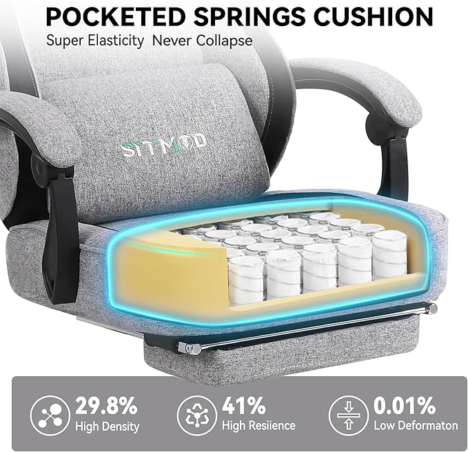 Gaming Chair Computer Office Chair with Foot Rest Ergonomic Fabric Desk Chair with Adjustable Lumbar Support &amp Headrest Comfortable PC Reclining Gaming Chairs for Adults Silla Gamer 350lbs