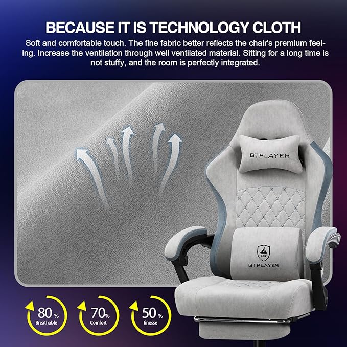 GTPLAYER Gaming Chair Computer Office Chair with Pocket Spring Cushion Linkage Armrests and Footrest High Back Ergonomic Computer Chair with Lumbar Support Task Chair with Footrest