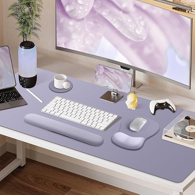 4-in-1 Large Gaming Mouse Pad Keyboard Wrist Rest Pad &amp Wrist Support Mousepad Set Extended Desk Pad Waterproof Desk Mat Protector for Home Office Decor Study Game 35.4×15.7 Inches I Noble Purpl