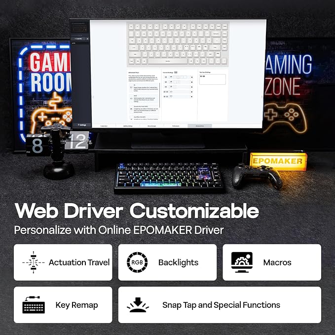 EPOMAKER HE80 Hall Effect Gaming Keyboard 8K Polling &amp 32K Scan Creamy Gasket DKS SOCD Hot-Swappable RGB Backlit Wired Gaming Keyboard for PC &amp Mac (Black)