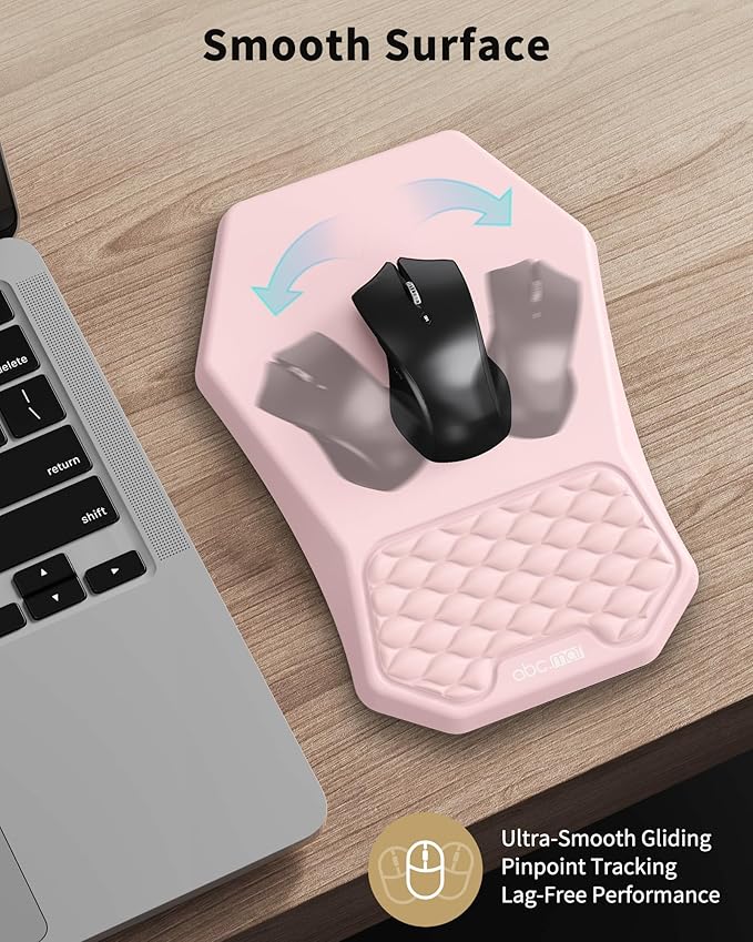 Ergonomic Mouse Pad Wrist Rest Support Massage Design Surface for Carpal Tunnel Pain Relief Memory Foam Non-Slip PU Base for Computer Desk Pink