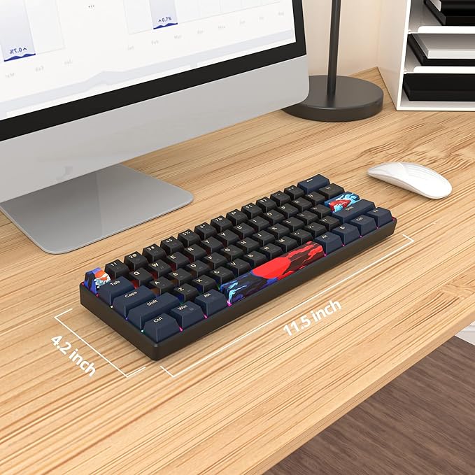60 Percent Gaming Keyboard Mechanical with Linear Red Switch 60% Wired Ultra-Compact Mini Keyboard Rainbow with PBT Keycaps for Ps4/Ps5/Xbox(61 Blue)
