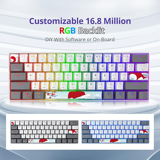 60% Mechanical Keyboard 61-Key Wired Gaming Keyboard with Red Switch RGB Lighting Effect PBT Keycaps Ultra-Compact Mini Keyboard Suitable for Win/Mac(61 White)