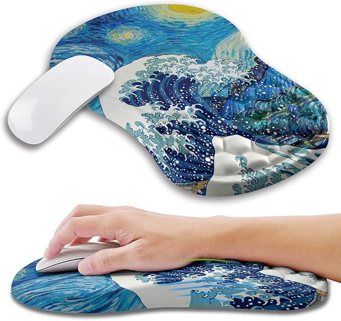 Ergonomic Mouse Pad Wrist Support with Memory Foam Massage Bulge Carpal Tunnel Pain Relief Mousepad Wrist Rest for Mouse(12x8 inchWave Starry)