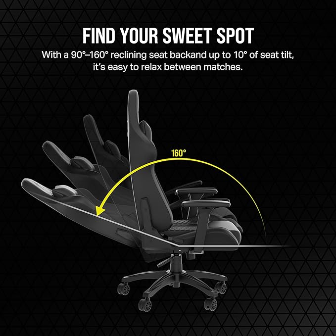 Corsair TC100 Relaxed Gaming Chair - Leatherette - Racing-Inspired Design - Lumbar Pillow - Detachable Memory Foam Neck Pillow - Adjustable Seat Height - Adjustable Armrests - Black