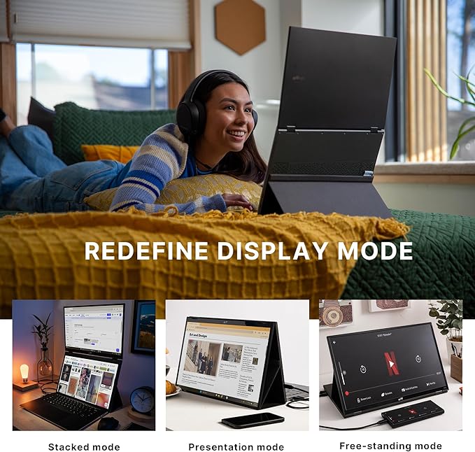 New Mobile Pixels Duex Float 2 Portable Stacked Monitor FHD IPS 15.6 Laptop Screen Extender (Built-in Kickstand) USB C/HDMI Monitor Extender with Dual Speakers Windows MacOS Switch Android