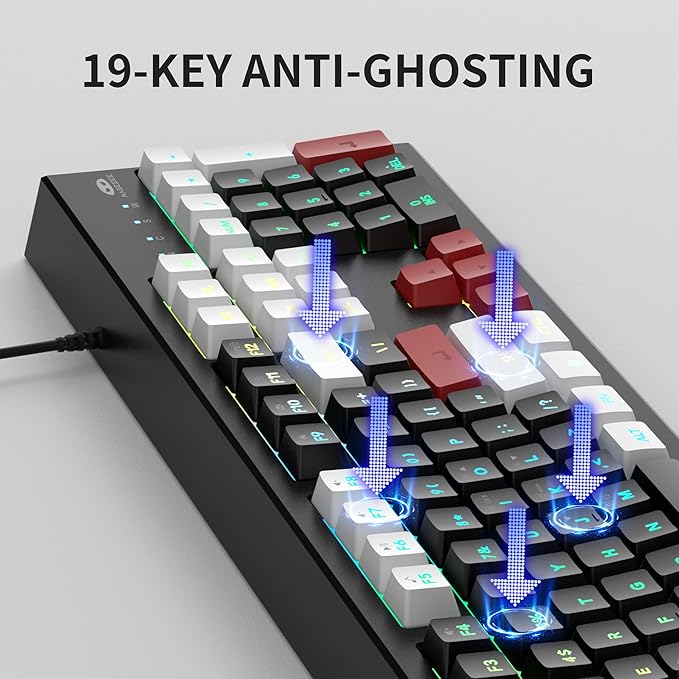 MageGee Creamy KeyboardK2 Keyboard Wired RGB Backlit 104 Keys Waterproof Ergonomic KeyboardsPC for PC/loptop/MAC - Knight Red