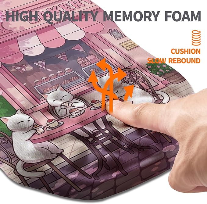 Ergonomic Slope Mouse Pad Wrist Support Wrist Rest Mousepad for Carpal Tunnel Pain Relief with Massage Bulge and Slow Rebound Memory Foam (12x8 inch Cat Bakery)