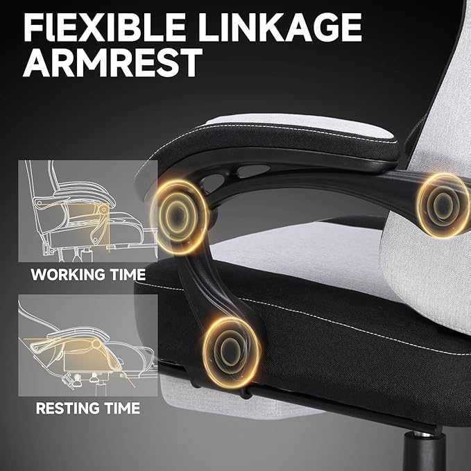 GTPLAYER Gaming Chair Fabric Computer Office Chair with Pocket Spring Cushion Ergonomic Office and Gaming Video Gaming Chair with Linkage Armrests High Back Desk Chair with Adjustable Recliner