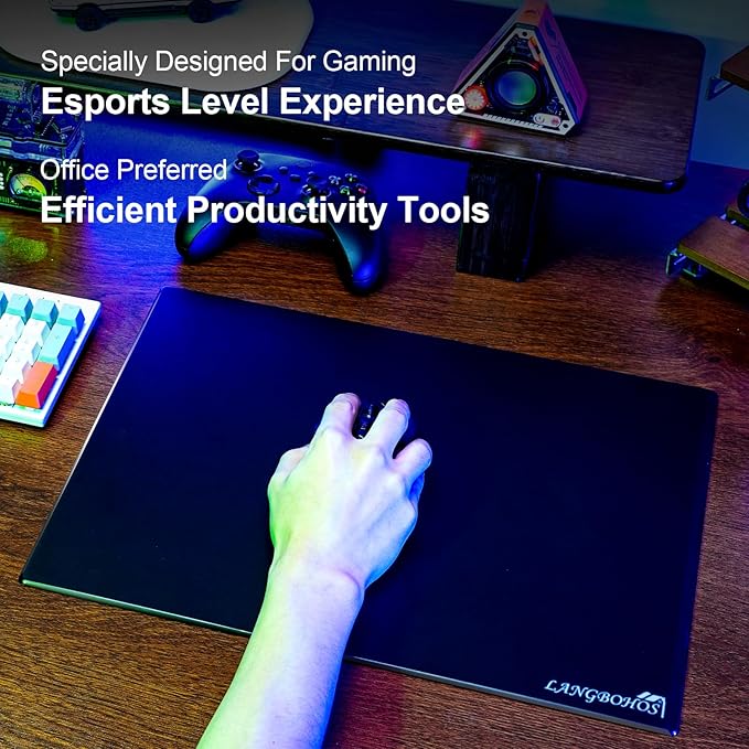 Extra-Large Glass Mouse Pad (Black-19.7 * 16'') Micro Etched Surface and Whole Silicone BaseGaming Mouse Pad Improved Precision and SpeedDurable Easy to Clean