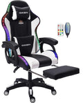 Gaming Chair with SpeakersLED Light Gaming Chair with Massage Lumbar SupportErgonomic Pro Computer Gaming ChairsAdult Gaming Chair with Footrest Lumbar Support and Adjustable Backrest.Whi
