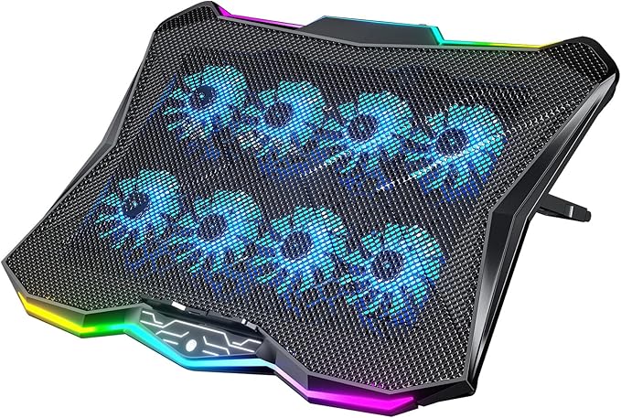 AICHESON Gaming Laptop Cooling Pad with 8 Fans RGB Computer Stand for 15.6-17.3 Inch Notebook with 7 Height Slots 2 USB Ports AA3