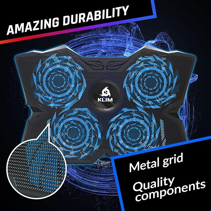 KLIM Wind Laptop Cooling Pad - More Than 500000 Units Sold - New Version - Powerful Rapid Action Laptop Cooler - Laptop Stand with 4 Cooling Fans - 2 USB Ports - PC Mac PS5 PS4 Xbox One - Diamond