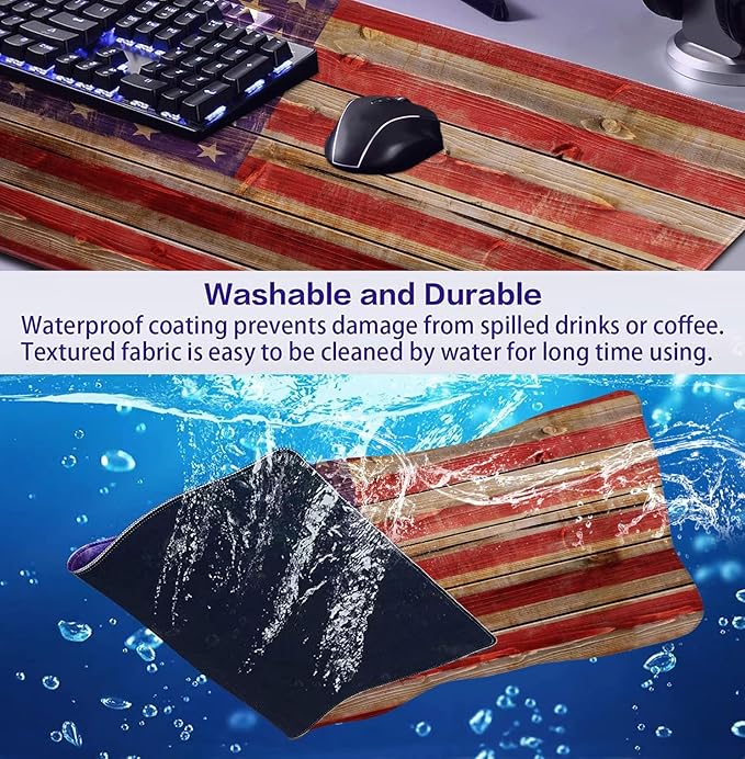 Tree Texture American Flag Computer Mouse Pad Suitable for Home Office and Study Keyboard Mouse Pad 35.4 x 15.7 x 0.12 Inches
