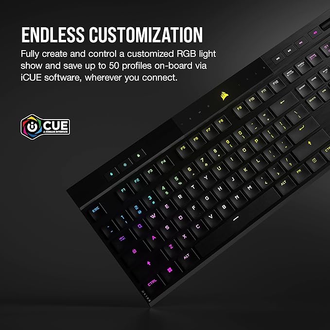 Corsair K100 AIR Wireless RGB Mechanical Gaming Keyboard - Ultra-Thin Sub-1ms Slipstream Low-Latency Bluetooth Cherry MX Ultra Low Profile Keyswitches - NA Layout QWERTY - Black
