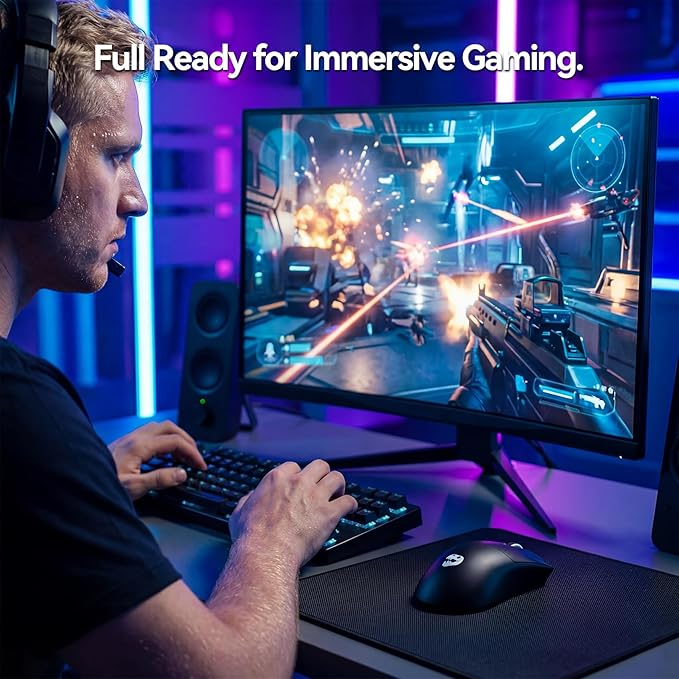 J-Tech Digital Wireless Gaming Mouse - 47g Ultra Lightweight 8000W Switches 24000 DPI Optical Sensor 120-hour Rechargeable Battery Symmetrical Design Bluetooth USB-C Cable – Black