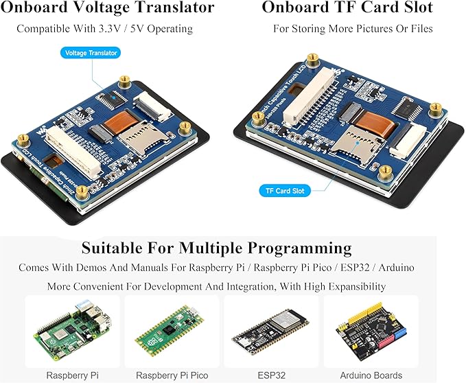 2inch IPS Touch Screen Compatible with Raspberry Pi 5/4B/3B+/3B/Pi Zero/Zero W/Pi Zero 2W/Pico/Pico W/Pico 2/Pico 2W/ ESP32 240x320 Resolution Capacitive Touch LCD Display I2C SPI Interface