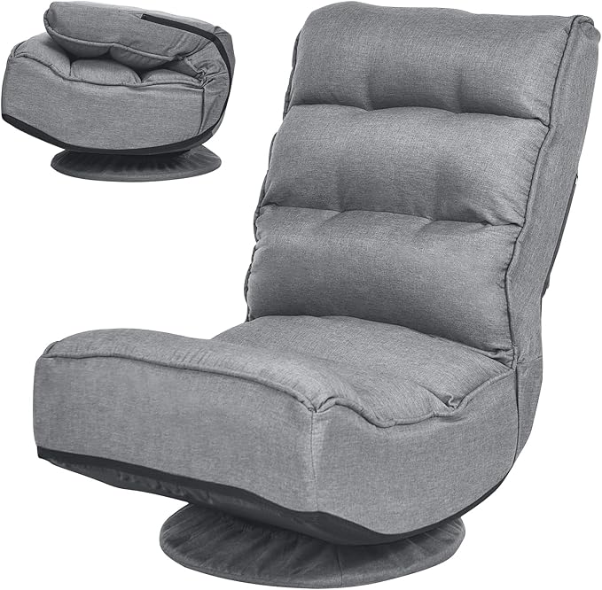 COSTWAY Folding Floor Chair Adjustable 5-Position Video Gaming Chair with 360 Degree Swivel Detachable Cover Padded Backrest Multipurpose Living Room Floor Lounger for TV Reading Playing (Grey)