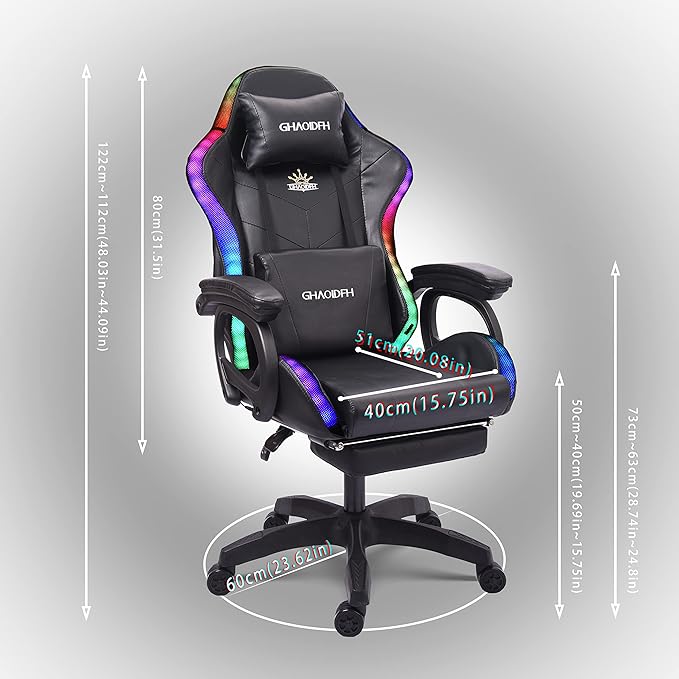 TBQATNTS Video Gaming Chair with Speaker and RBG Light Ergonomic Computer Chair with Massage Function Comfortable Computer Recliner with Footrest and Lumbar SupportGaming Chair for Adults Kids.Bla