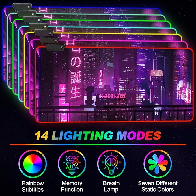 ARTSO Large RGB Gaming Mouse Pad Purple Extended Soft Led Mouse Pad with 14 Lighting Modes Water Resist Keyboard Pad Non-Slip Rubber Base Computer Mousepads Mat 35.4x15.7inchPurple Neon Sign
