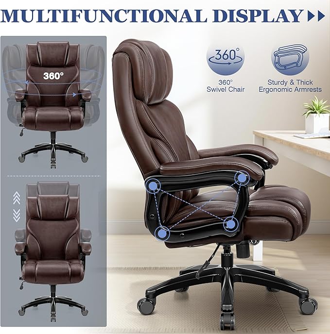 Office Chair Ergonomic Big and Tall 500lbs Computer Desk Chairs Heavy Duty Executive Breathable Leather Chair with Adjustable High Back Lumbar Support Swivel PC Chair