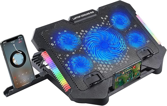 Laptop Cooling Pad Coolers Gaming Fan Stand Adjustable LED Quiet Fan 2 USB Port Heat Dissipation