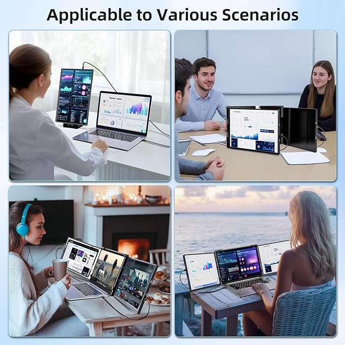 Laptop Screen Extender Monitor Portable - 2.5K Triple Laptop Screen Extender Plug and Play Multiple Screens Extended Fits 13-17.3 Inch Laptops Compatible with Windows Chrome Dex