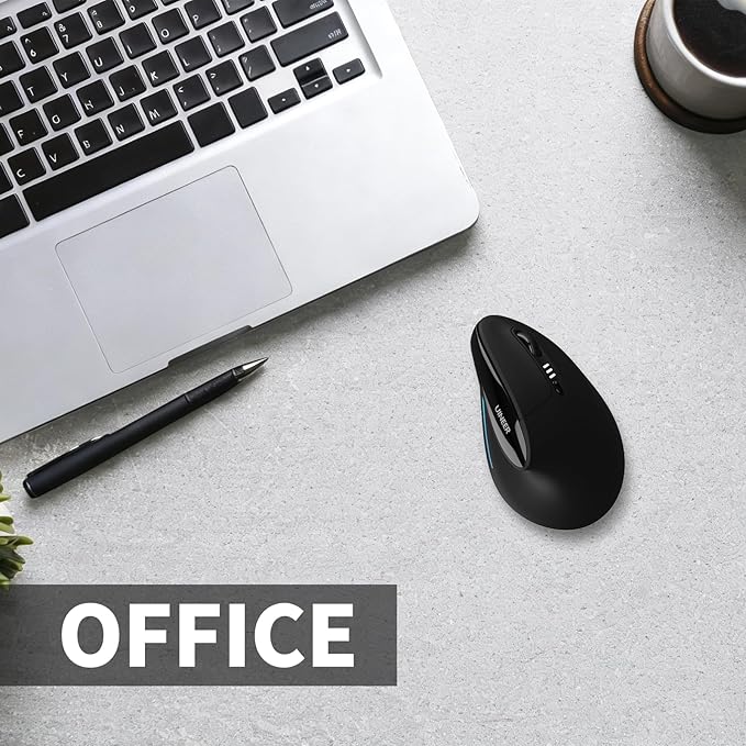 Uineer Ergonomic Mouse Wireless Bluetooth Rechargeable Vertical Mouse 7 Color LED 4 DPI Adjustable USB-A Wrist Strain ReliefOptical Mice for Computer/PC/Laptop Black