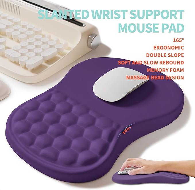 2-in-1 Ergonomic Set Wave Rise Keyboard Wrist Rest and Massage Bulge Slope Mouse Pad Wrist Support Cushion Memory Foam Integrated to Relieve Wrist Pain Dark Purple