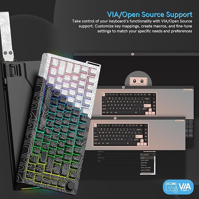 Womier 75% Wireless Mechanical Gaming Keyboard with Topographic StrapQMK/VIA Creamy Keyboard RGB Custom Hot Swappable Key Board PBT Keycaps for Windows &amp Mac - POM Linear Switch(Q75)