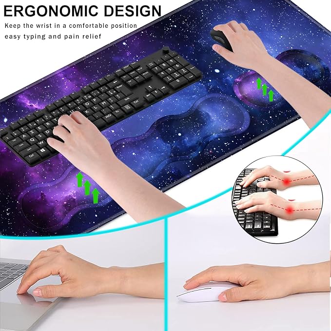 Keyboard Wrist Rest and Mouse Pad with Wrist Support Set Ergonomic CoasterMemory FoamEasy Typing Pain ReliefLarge XL Desk Mat 31.5x 11.8Galaxy Design