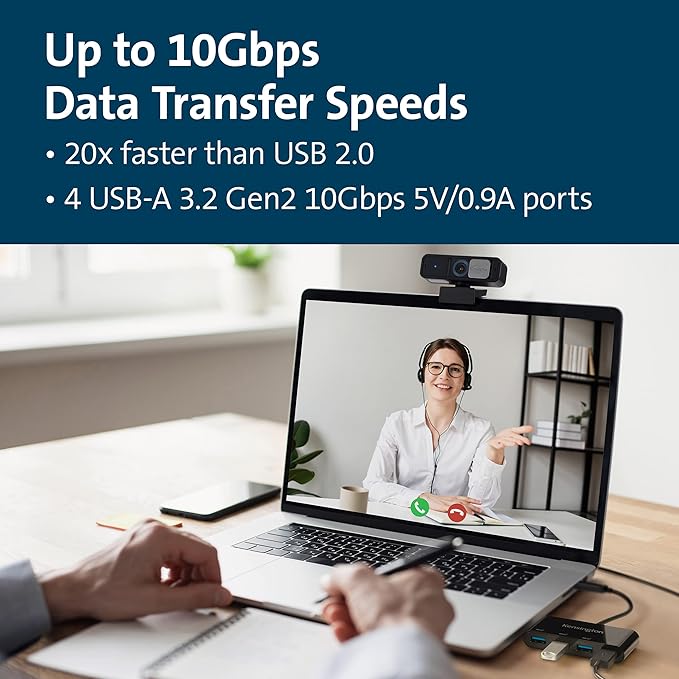 Kensington CH1200 USB-C 10Gbps 4-Port Hub USB Type C to USB Adapter with 4 USB 3.0 Compatible with Thunderbolt 4 Thunderbolt 3 USB4 and USB-C Devices (K33616WW)