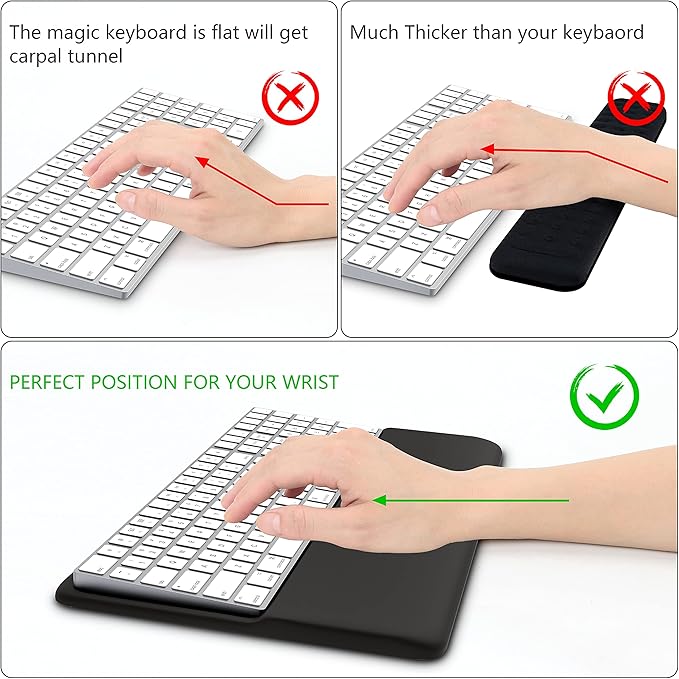 HONKID Keyboard Wrist Rest for Magic Keyboard 2 with Numeric Keypad(MQ052LL/A A1843) and Magic Keyboard with Touch ID(‎MK2C3LL/A) Slim Keyboard Wrist Rest Relieve Pain &amp Fatigue