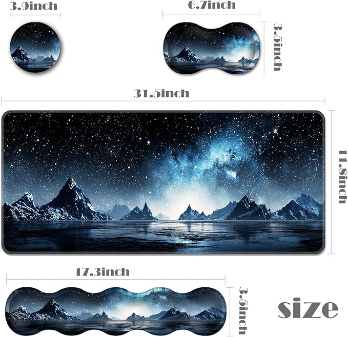 Ergonomic Keyboard Wrist Rest &amp Mouse Pad Wrist Rest SetXL Gaming Desk Mat 31.5x 11.8Non-Slip BaseMemory FoamEasy Typing Pain Relief for Office &amp HomeMountain Lake Galaxy